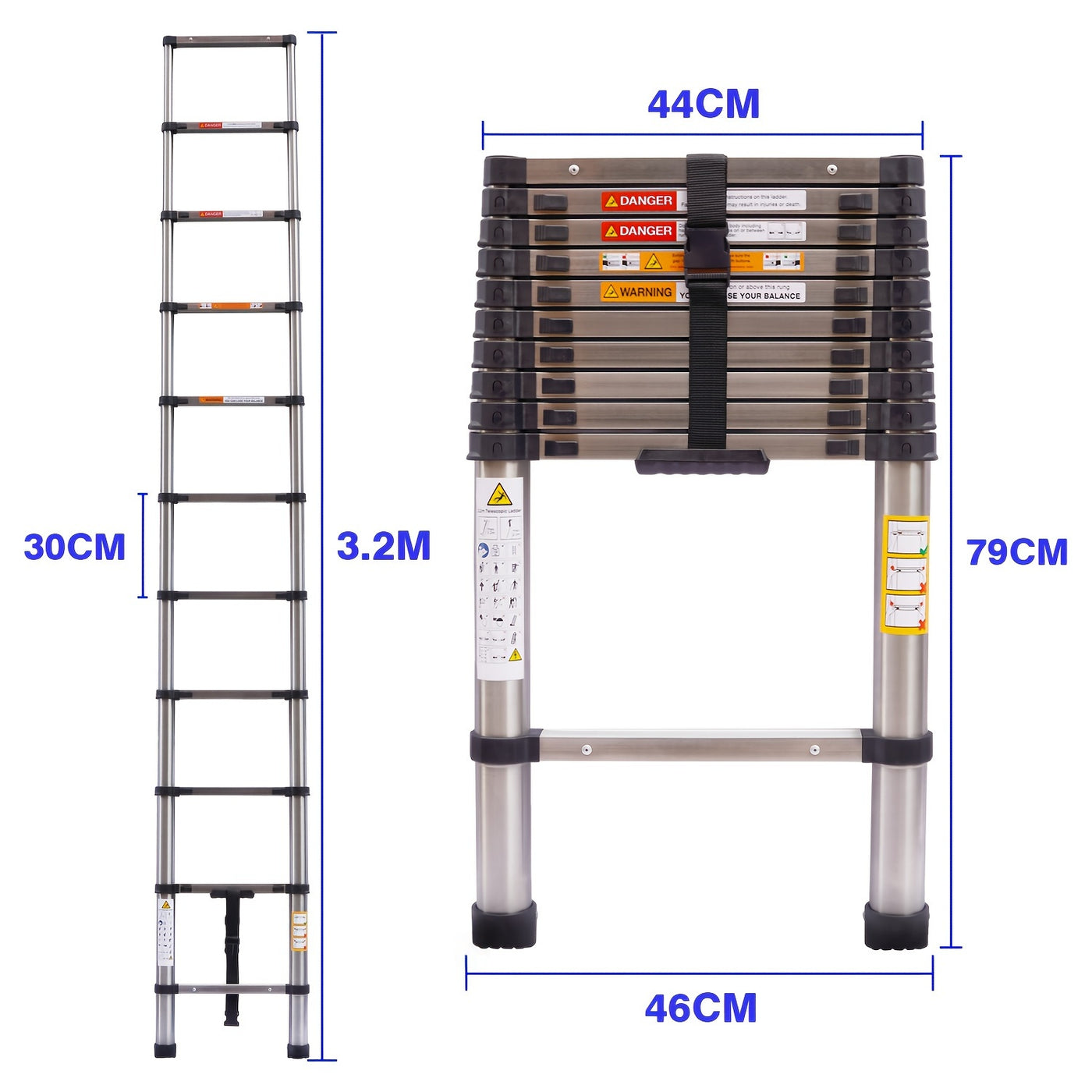 Telescopic Ladder Stainless 3,2 m.